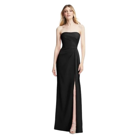 After Six Strapless Pleated Faux Wrap Trumpet Gown W/ Slit. Black Size 8R #1279 - Picture 1 of 7